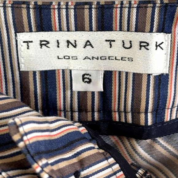 Trina Turk Los Angeles Women's Mini Skirt 6 Blue Tan Pink Stripe Button Pockets - Picture 5 of 8